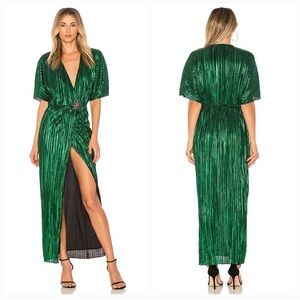 House of Harlow 1960 X Revolve Sabrina Dress in Emerald NWT *Missing Jewel Pin*